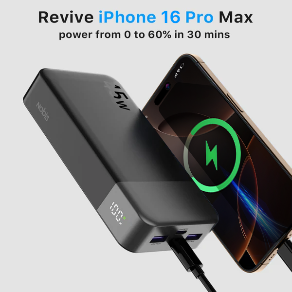NOBIS Tragbares SCHNELLladegerät PD 3.0 Power Bank mit 2 USB-C 45W 20000mAh