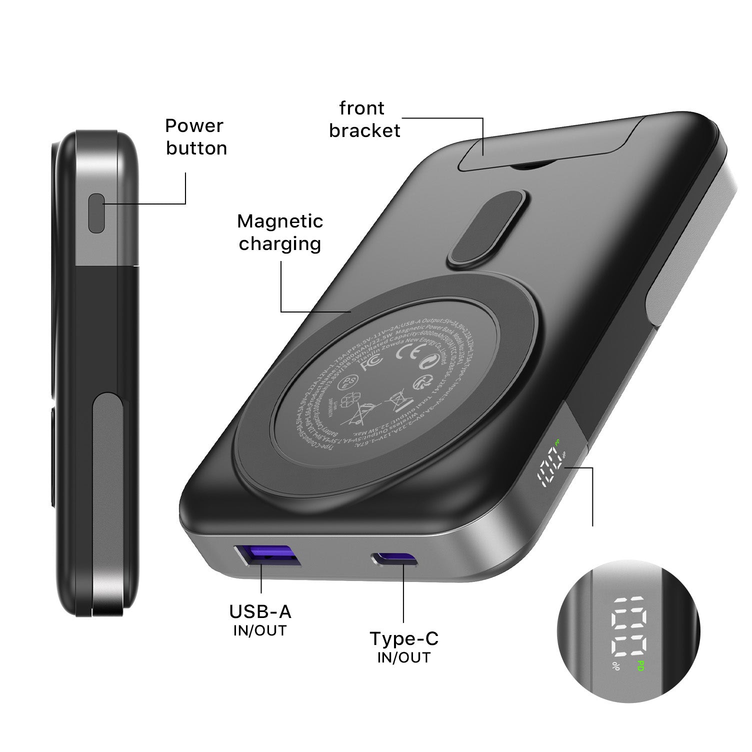JUOVI Magnetische kabellose Powerbank 10000mAh