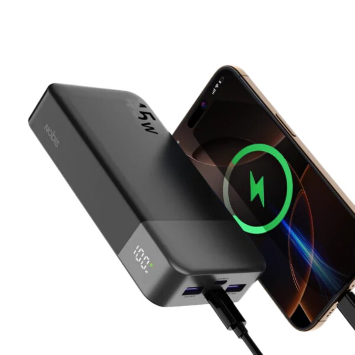 NOBIS Tragbares SCHNELLladegerät PD 3.0 Power Bank mit 2 USB-C 45W 20000mAh